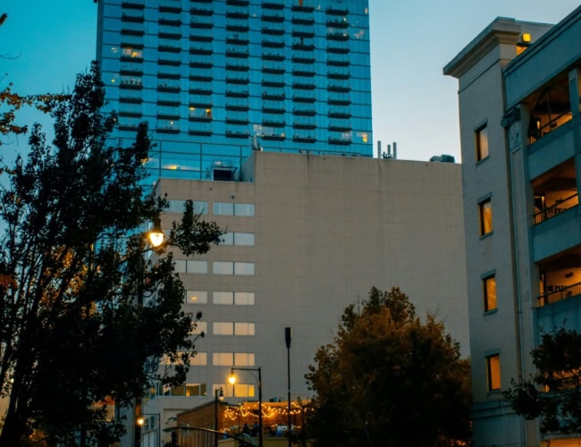 A picture of the Raleigh skyline at dusk.